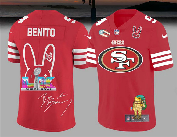 Men's Red San Francisco 49ers Bad Bunny Super Bowl Football Jersey
